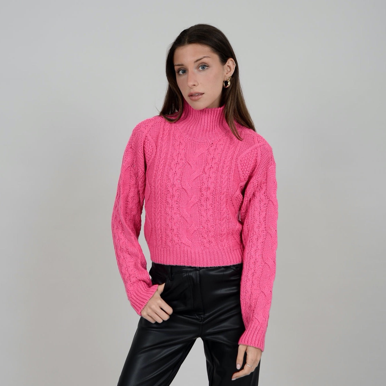 Erin Crop Turtleneck Cable Sweater Bella Mia