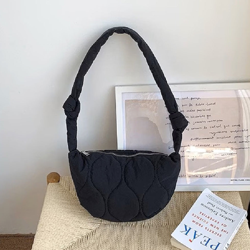 Quilted Puffer Half Moon Tote Bag