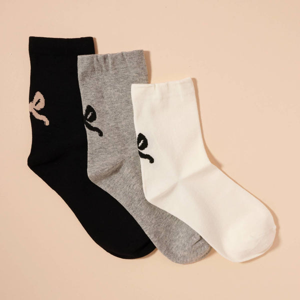 Frem - Bow Basic Striped Mid Calf Socks Assorted Pack: 3 Assorted / One / 4DS98017