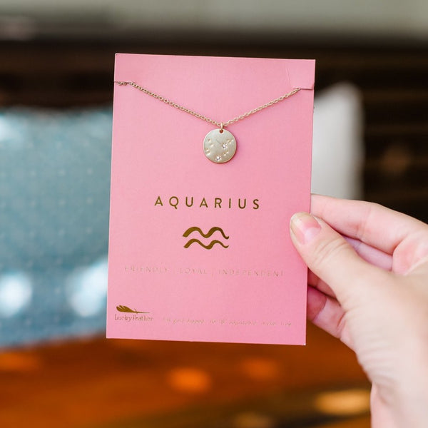 Lucky Feather Zodiac Necklace - Aquarius